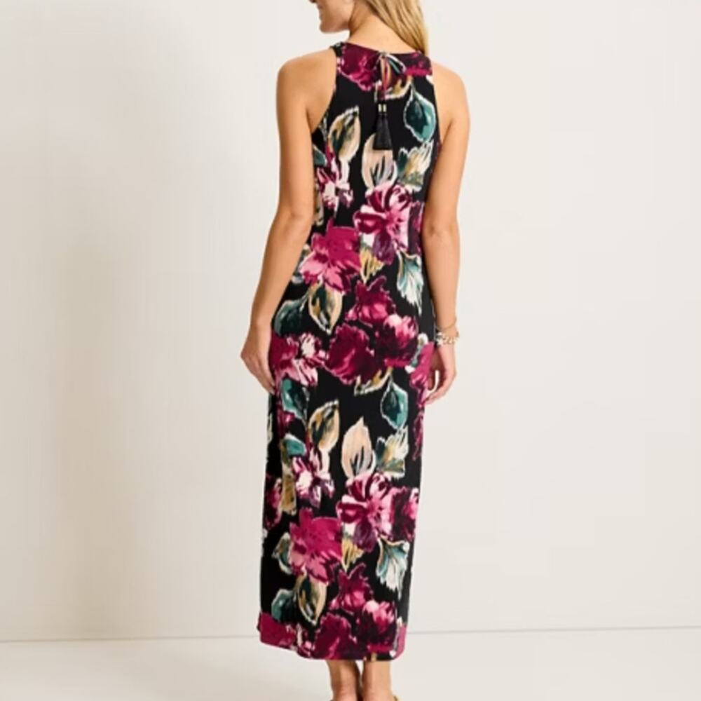 Tommy Bahama Jasmina Blooms Twist Front Maxi Dress Black Red Floral Small - Picture 2 of 8